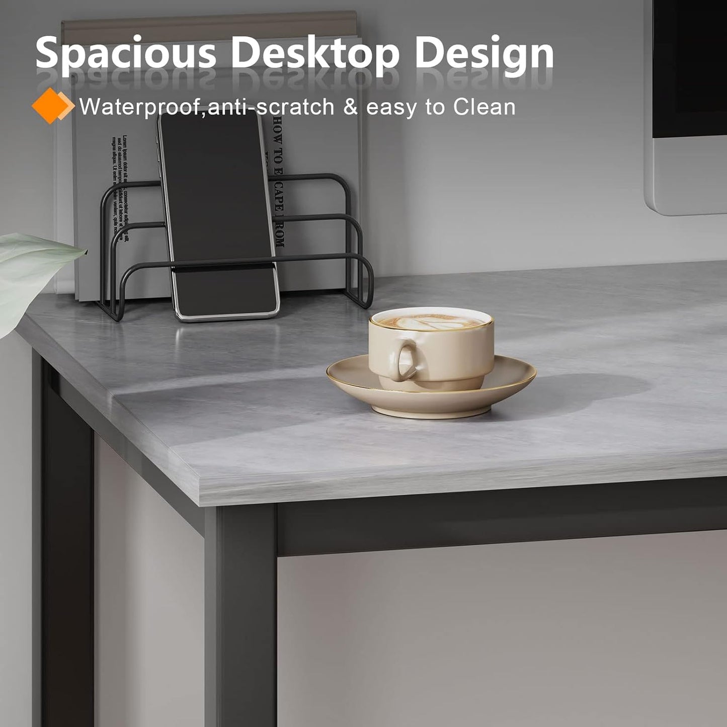 Small Desk, 39.4 Inches Sturdy Writing Desk for Small Spaces, Small Computer Desk Teens Desk Study Table Laptop Desk Home Ofice Desk, Black Metal Frame, Grey