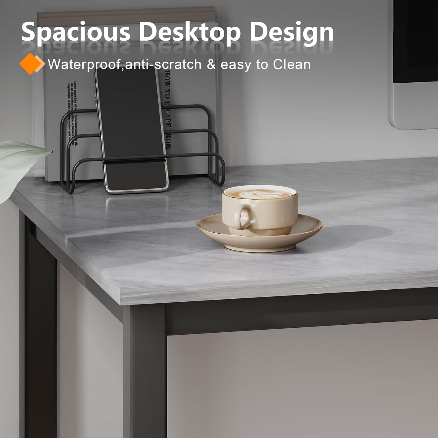 Small Desk, 39.4 Inches Sturdy Writing Desk for Small Spaces, Small Computer Desk Teens Desk Study Table Laptop Desk Home Ofice Desk, Black Metal Frame, Grey