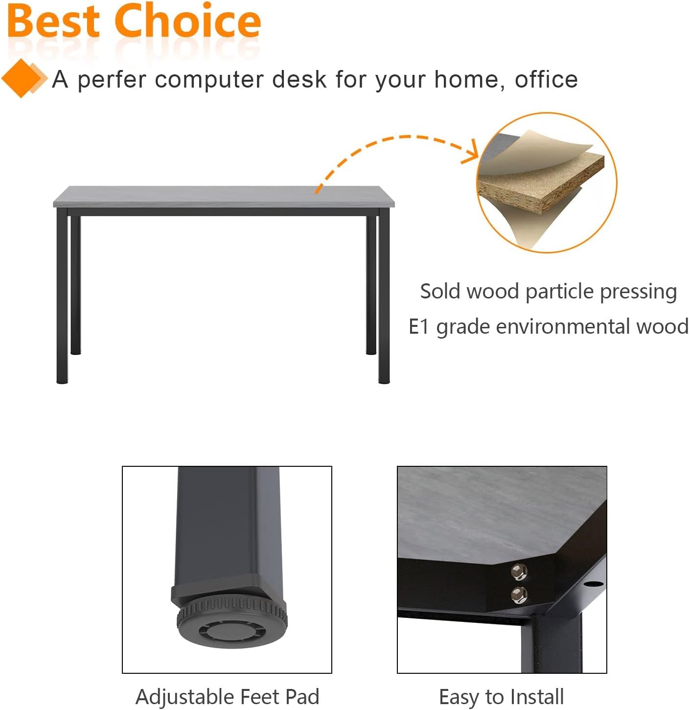 Small Desk, 39.4 Inches Sturdy Writing Desk for Small Spaces, Small Computer Desk Teens Desk Study Table Laptop Desk Home Ofice Desk, Black Metal Frame, Grey
