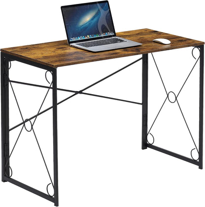 Folding Computer Desk 39.4'', Simple Laptop Table Home Office Workstation for Reading Writing, No Assembly Needed, Small Space, Antique Brown