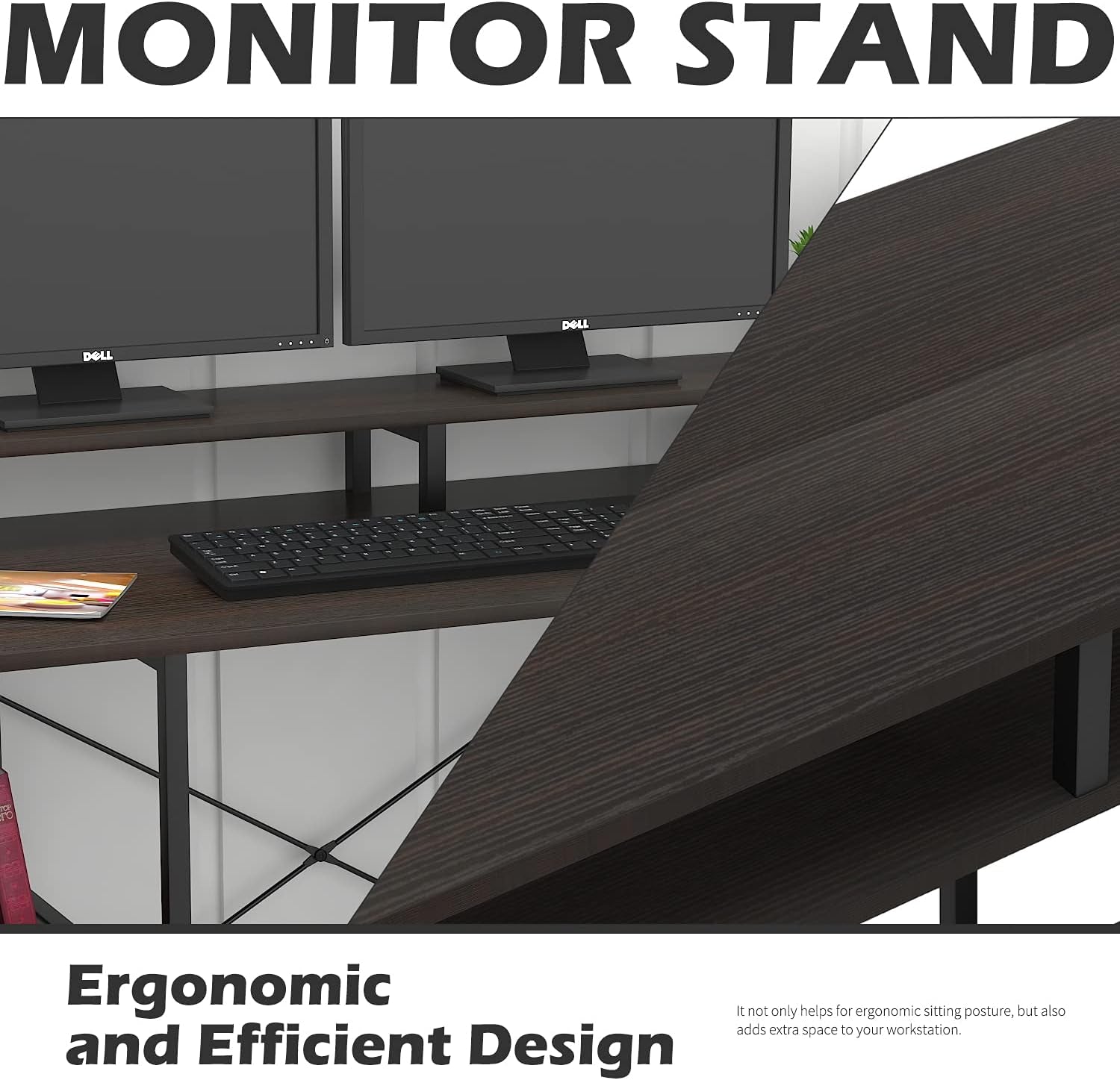 Home Office Computer Desk with Drawer, Monitor Stand and Storage Shelves