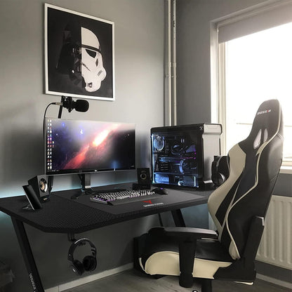Gaming Desk 63 Inch, Ergonomic Gamer Computer Desk with Mouse Pad, PC Gaming Tables with Gaming Handle Rack, Cup Holder Headphone Hook