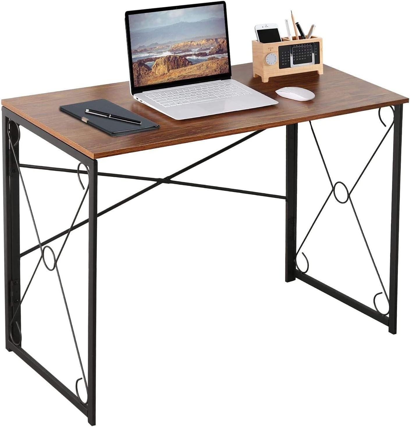 Folding Computer Desk 39.4'', Simple Laptop Table Home Office Workstation for Reading Writing, No Assembly Needed, Small Space, Antique Brown