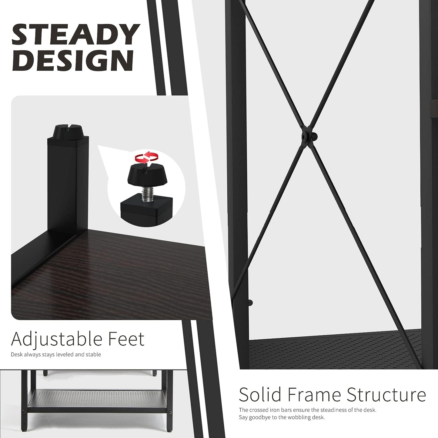 Home Office Computer Desk with Drawer, Monitor Stand and Storage Shelves