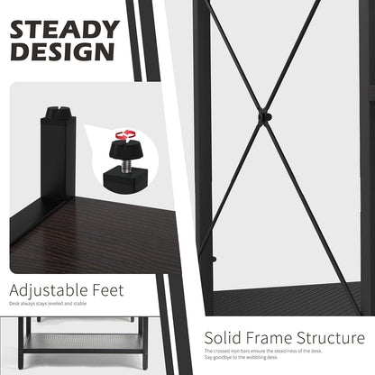 Home Office Computer Desk with Drawer, Monitor Stand and Storage Shelves