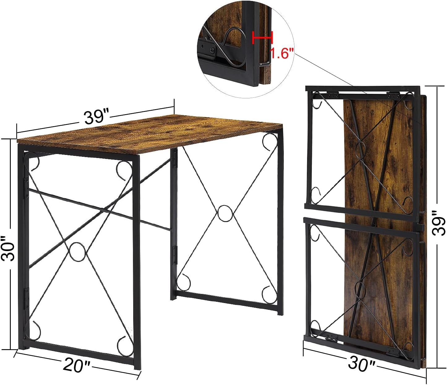 Folding Computer Desk 39.4'', Simple Laptop Table Home Office Workstation for Reading Writing, No Assembly Needed, Small Space, Antique Brown