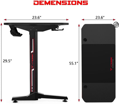 Ergonomic Gaming Desk 55 Inch, T Shaped Office PC Computer Desk with Desk Mouse Pad, Gamer Tables with Gaming Handle Rack, Cup Holder Headphone Hook