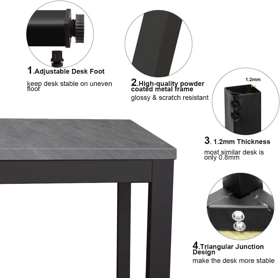 Small Desk, 39.4 Inches Sturdy Writing Desk for Small Spaces, Small Computer Desk Teens Desk Study Table Laptop Desk Home Ofice Desk, Black Metal Frame, Grey