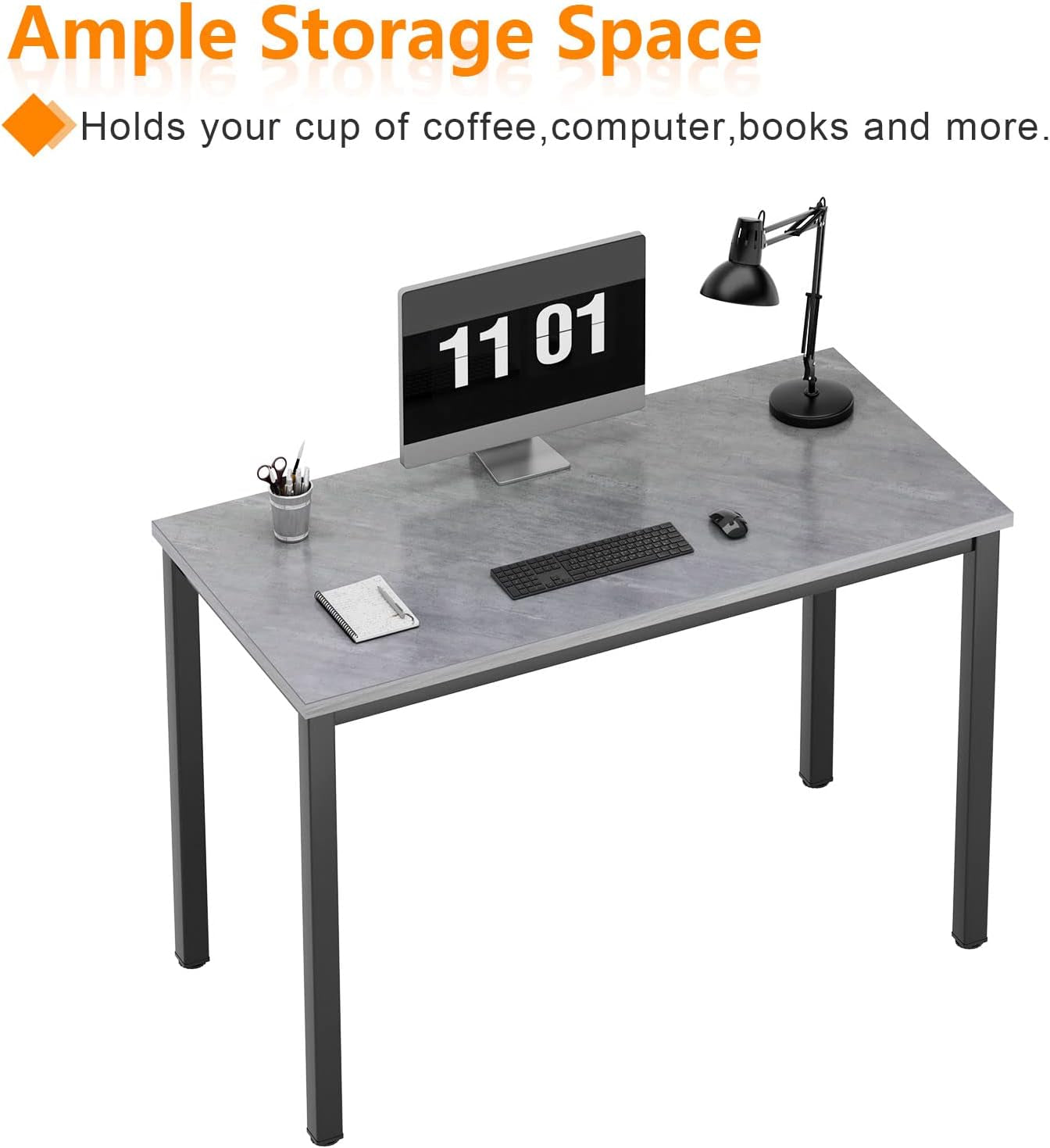 Small Desk, 39.4 Inches Sturdy Writing Desk for Small Spaces, Small Computer Desk Teens Desk Study Table Laptop Desk Home Ofice Desk, Black Metal Frame, Grey