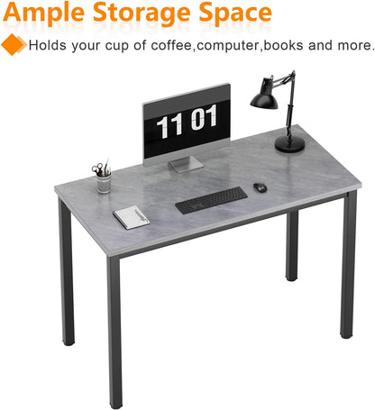 Small Desk, 39.4 Inches Sturdy Writing Desk for Small Spaces, Small Computer Desk Teens Desk Study Table Laptop Desk Home Ofice Desk, Black Metal Frame, Grey