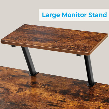 L Shaped Computer Desk Reversible Corner Computer Desk 64 Inch with Large Monitor Stand and CPU Stand, Rustic Brown