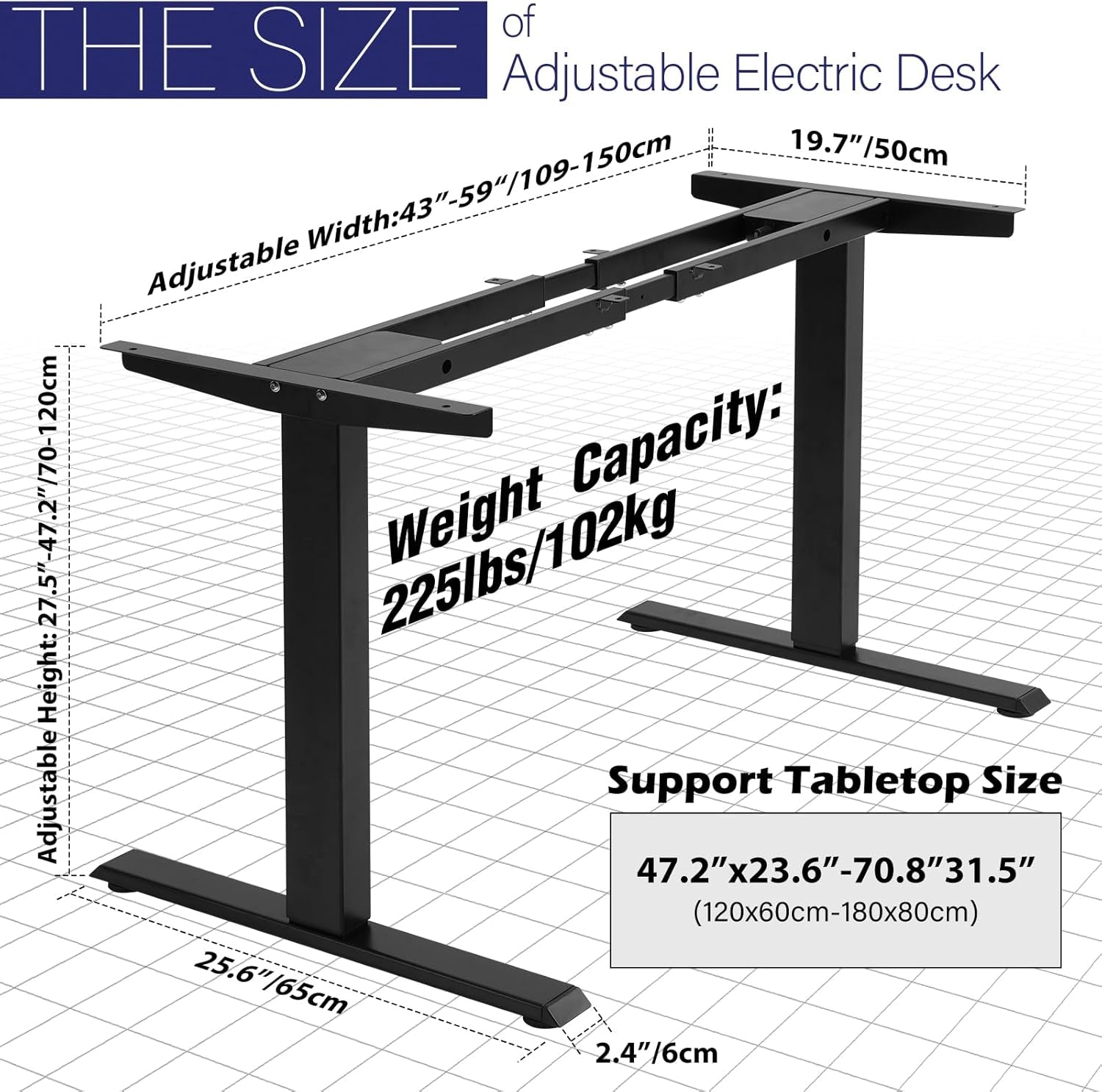 Dual Motor Electric Adjustable Standing Computer Desk for Home and Office (Grey Frame Only)