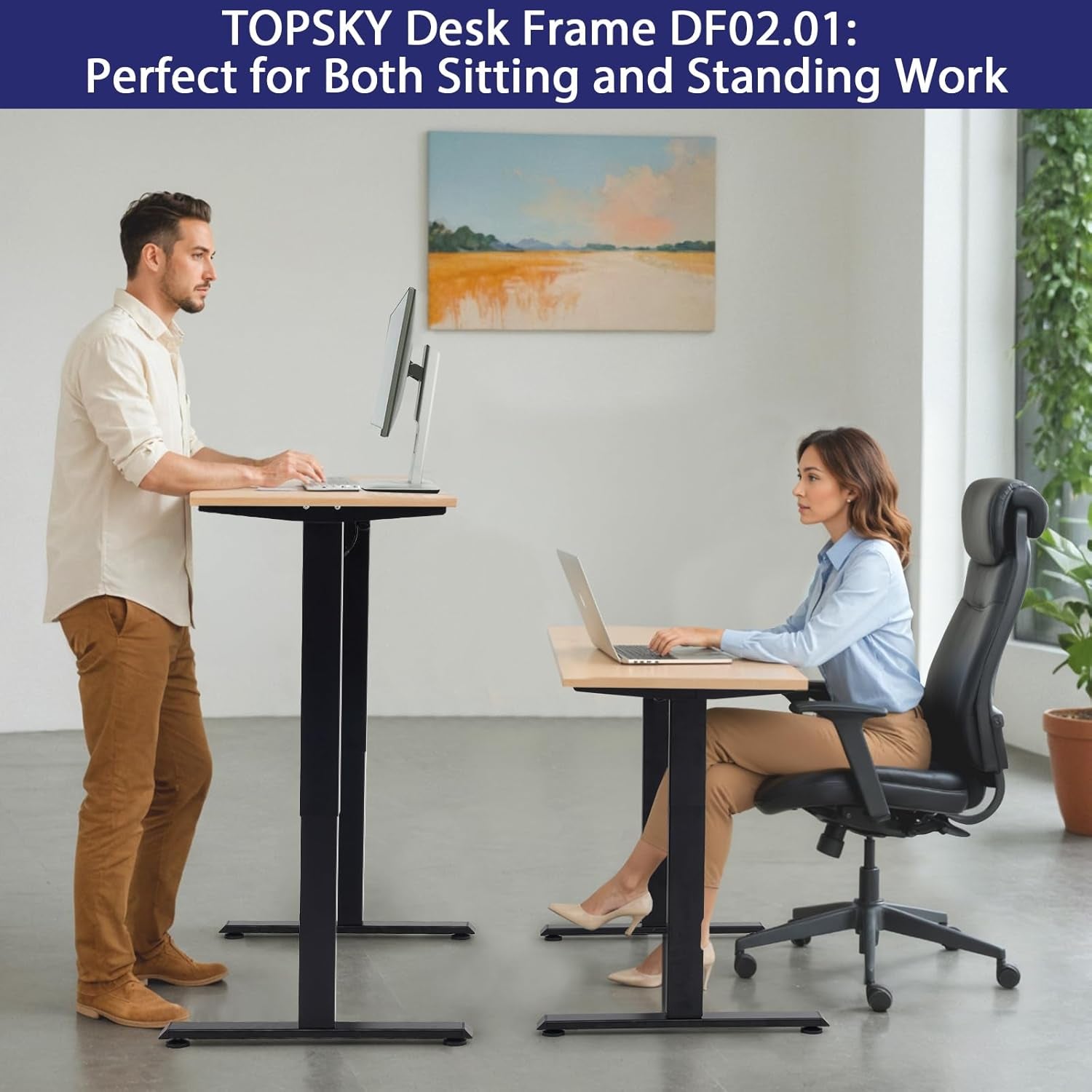 Dual Motor Electric Adjustable Standing Computer Desk for Home and Office (Grey Frame Only)