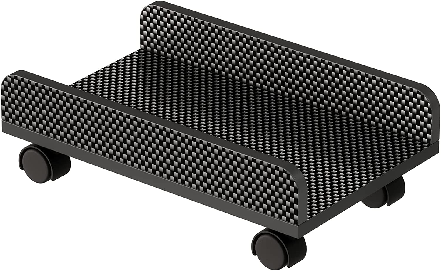 Computer CPU Stand Cart with Protective Sides CPU Holder with 4 Caster Wheels under Desk (Black Carbon Fiber)