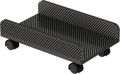 Computer CPU Stand Cart with Protective Sides CPU Holder with 4 Caster Wheels under Desk (Black Carbon Fiber)