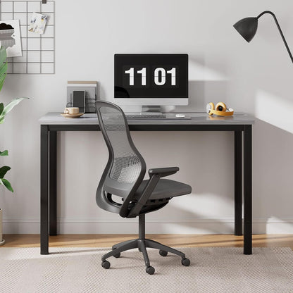 Small Desk, 39.4 Inches Sturdy Writing Desk for Small Spaces, Small Computer Desk Teens Desk Study Table Laptop Desk Home Ofice Desk, Black Metal Frame, Grey