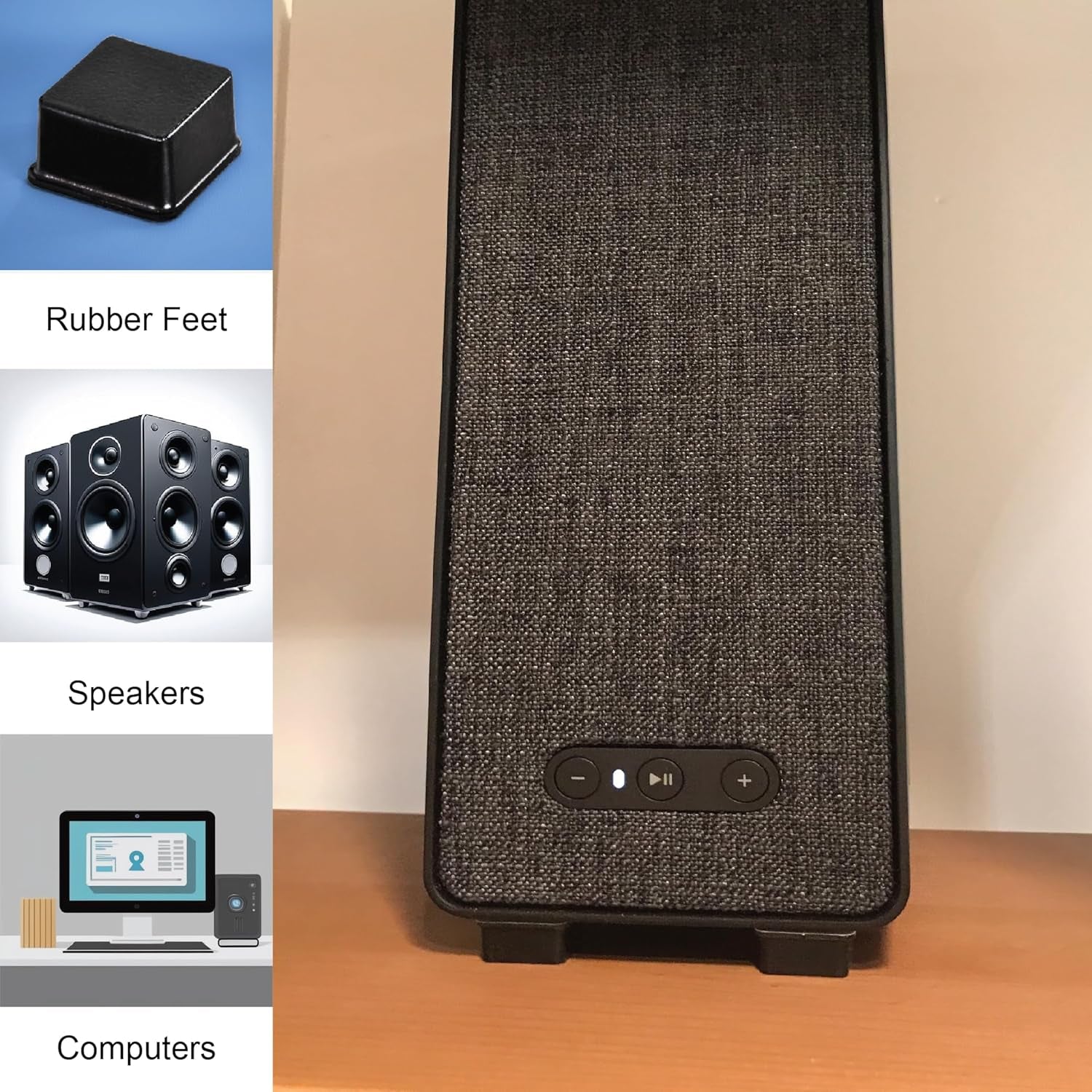 Clear Tall Square Adhesive Rubber Bumper Pads - Rubber Feet for Speakers, Electronics, Furniture, Appliances, Audio Equipment - 20 Pieces