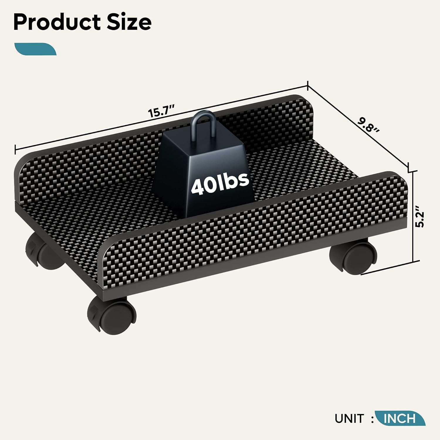 Computer CPU Stand Cart with Protective Sides CPU Holder with 4 Caster Wheels under Desk (Black Carbon Fiber)